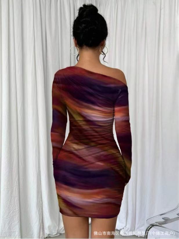 2024 Spring and Autumn Europe and America Amazon Cross-border Foreign Trade New Fashion Tie-Dye Long Sleeve Slim-fit Spice Girls dress Women