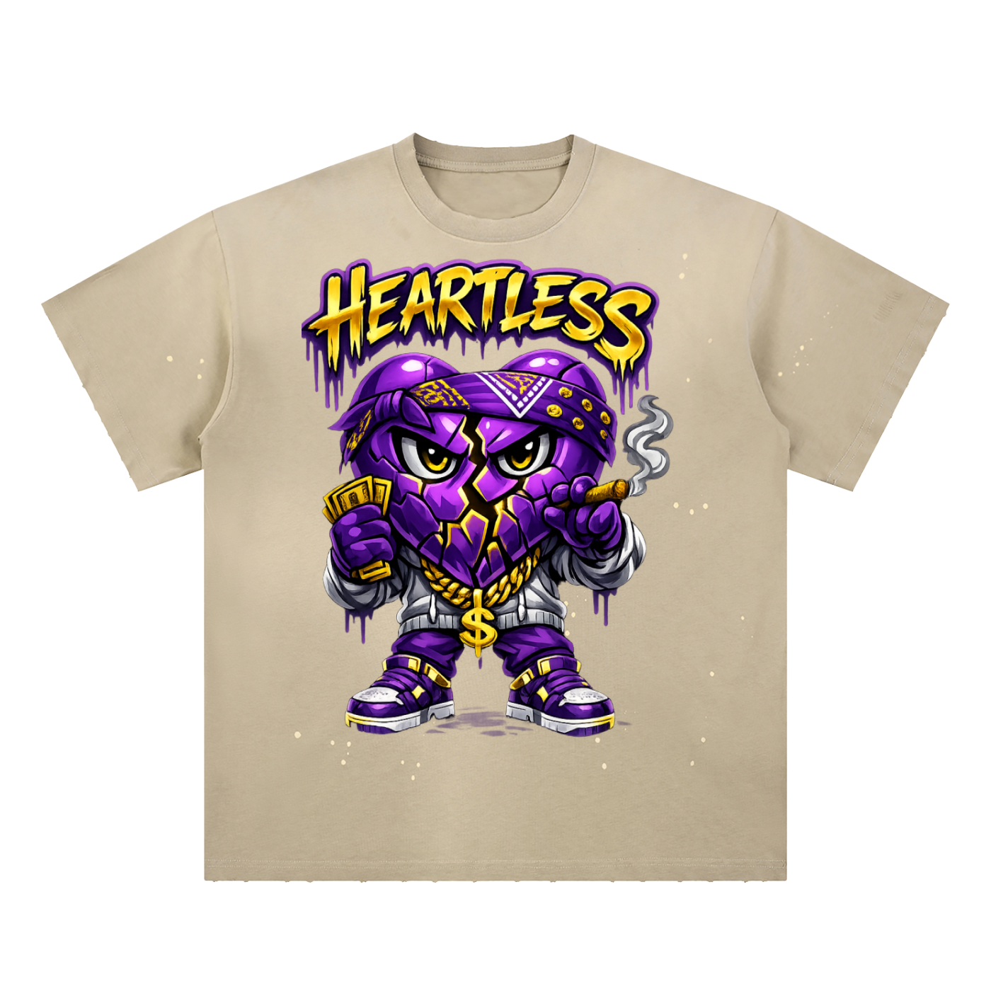 heartless Hand-Frayed Sunfade Paint Splatter T-Shirt