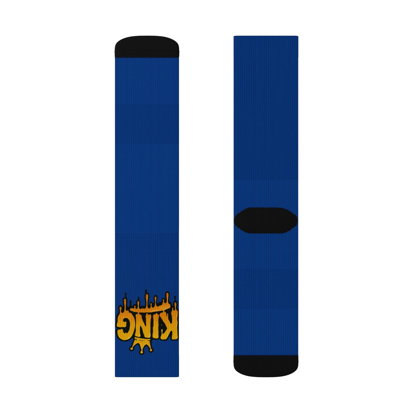 Blue 'King' Drip Sublimation Socks – Novelty Crew Socks for Streetwear & Gifts