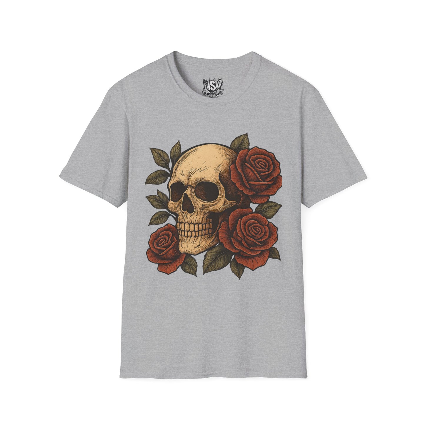 Skull & Roses T-Shirt — Gothic Floral Tee with 'Love, Lust, Loyalty' Back Print