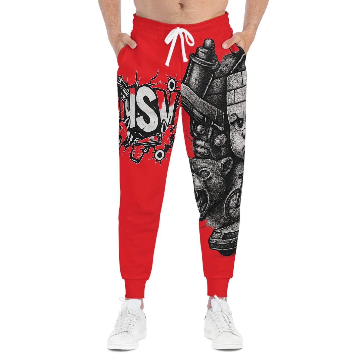 Red Urban Graffiti Joggers — Street Art Graphic Athletic Pants