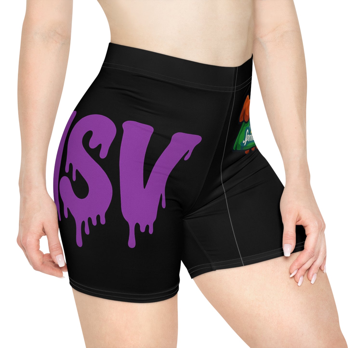 Women's Biker Shorts - Purple Drip Sprite Pour Graphic