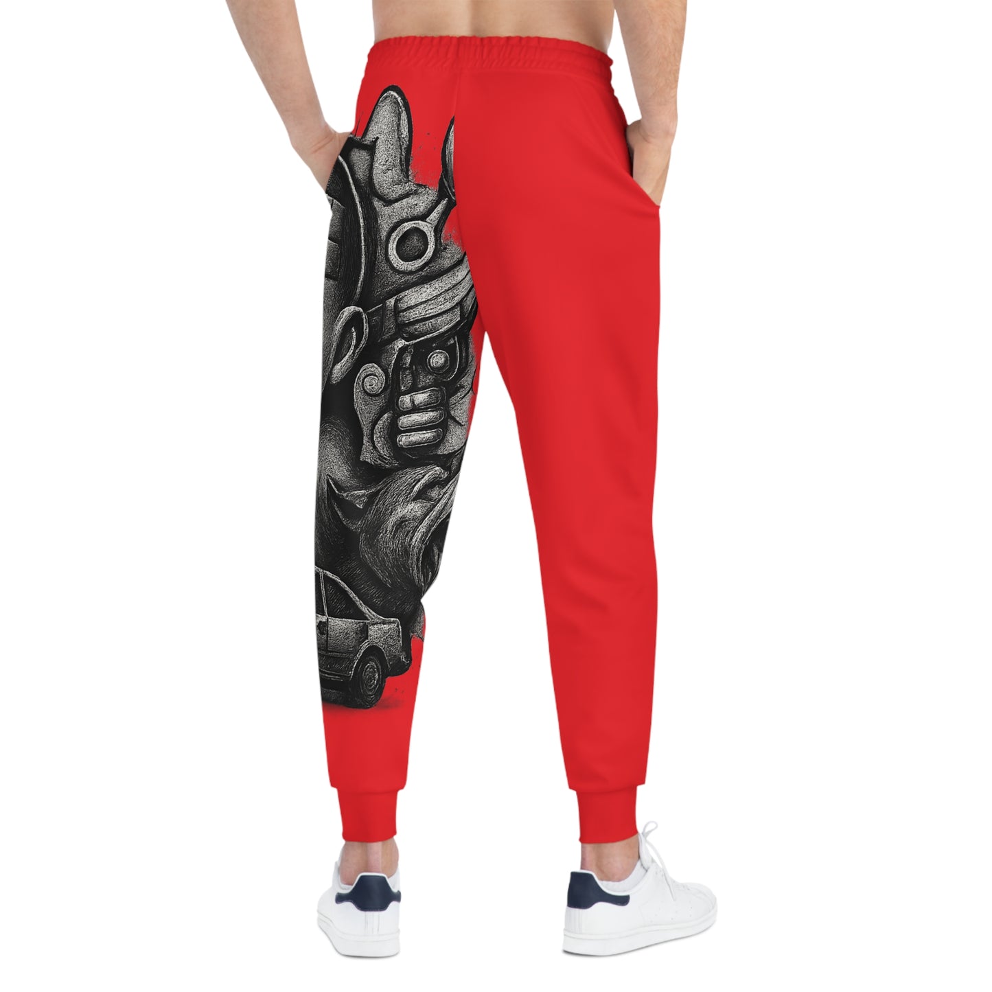Red Urban Graffiti Joggers — Street Art Graphic Athletic Pants