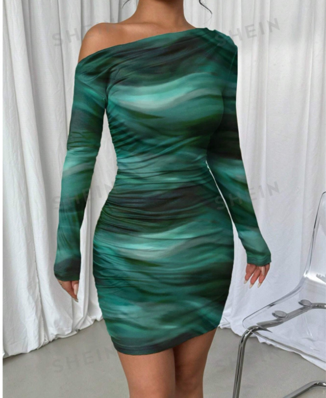 2024 Spring and Autumn Europe and America Amazon Cross-border Foreign Trade New Fashion Tie-Dye Long Sleeve Slim-fit Spice Girls dress Women