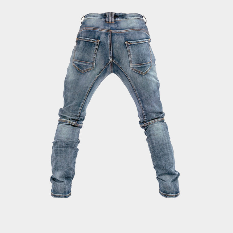 Cross-border European and American Motorcycle Kevlar Double Zipper Riding Pants Four Seasons Motorcycle Slim-fit Jeans Racing Anti-fall Pants