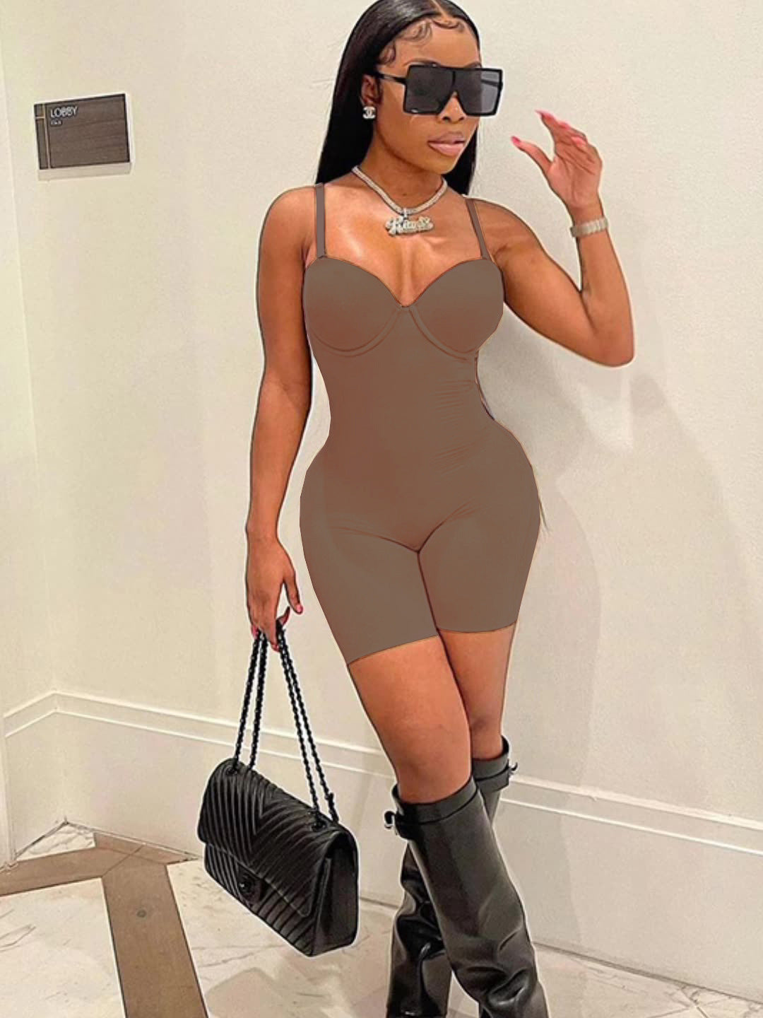 F190 European and American Style 2024 Summer Women's New Sexy Low-Cut Suspenders High-Waist Slim Hip-Hugging One-Piece Shorts for Women