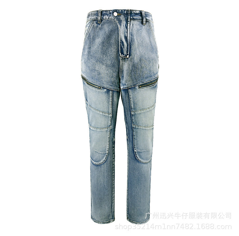 Cross-border European and American Motorcycle Kevlar Double Zipper Riding Pants Four Seasons Motorcycle Slim-fit Jeans Racing Anti-fall Pants