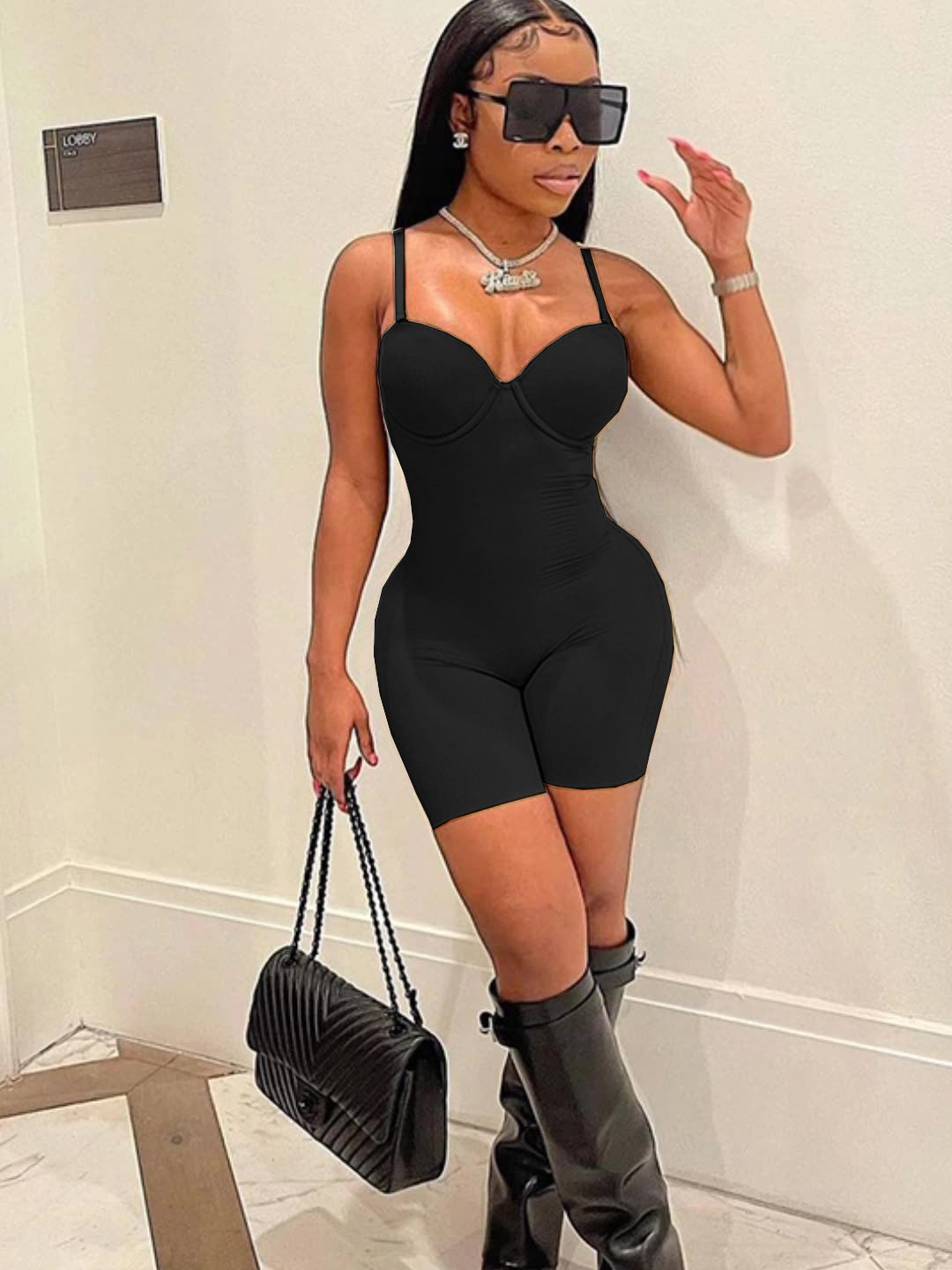F190 European and American Style 2024 Summer Women's New Sexy Low-Cut Suspenders High-Waist Slim Hip-Hugging One-Piece Shorts for Women