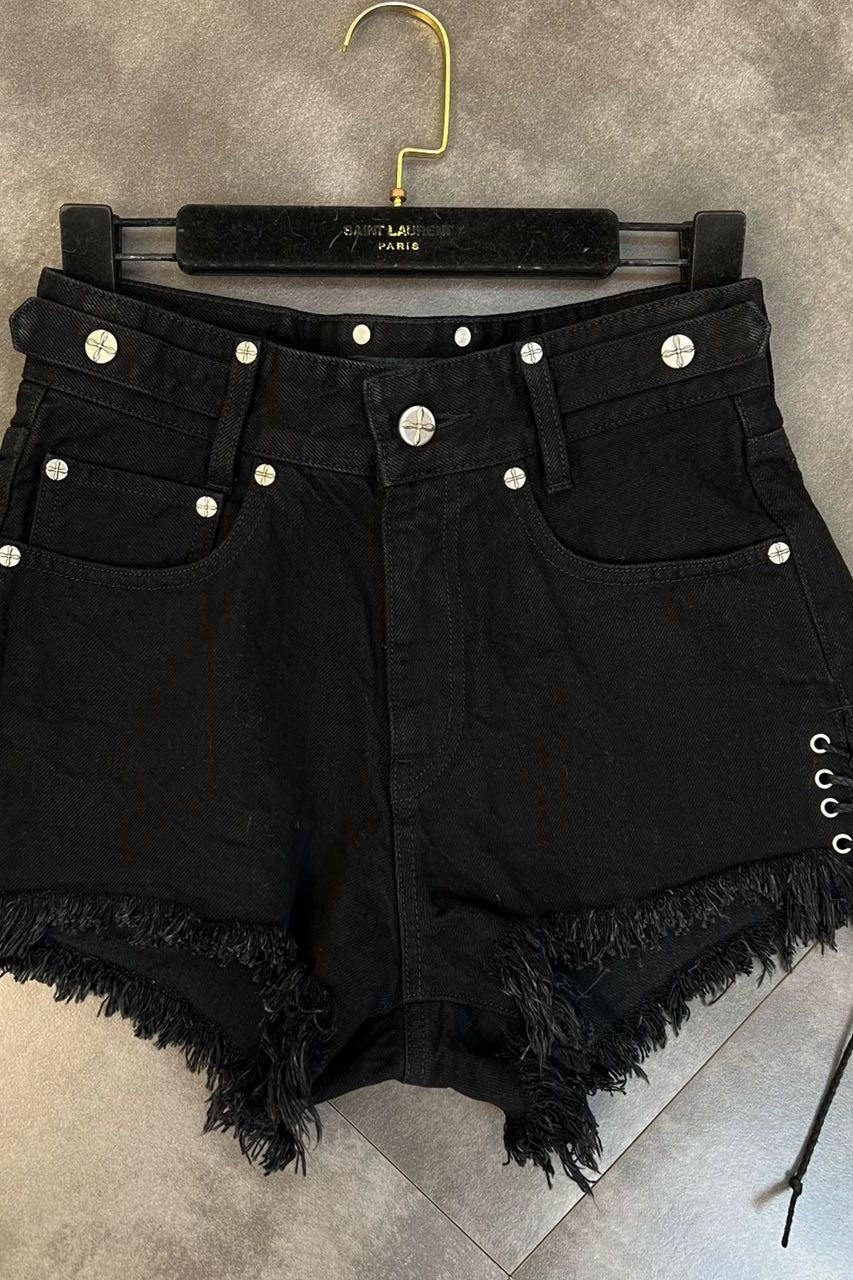 Lace-Up Raw Edge Cross Flower Picture Sweet Cool Dark Style Denim Shorts for Women Summer Outer Wear Large Size Fat mm Popular Hot Pants