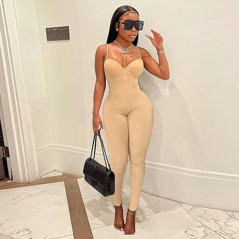 F190 European and American Style 2024 Summer Women's New Sexy Low-Cut Suspenders High-Waist Slim Hip-Hugging One-Piece Shorts for Women