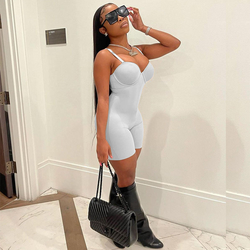F190 European and American Style 2024 Summer Women's New Sexy Low-Cut Suspenders High-Waist Slim Hip-Hugging One-Piece Shorts for Women