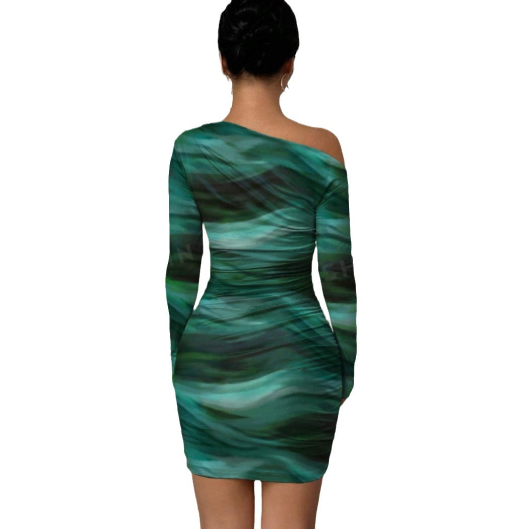 2024 Spring and Autumn Europe and America Amazon Cross-border Foreign Trade New Fashion Tie-Dye Long Sleeve Slim-fit Spice Girls dress Women