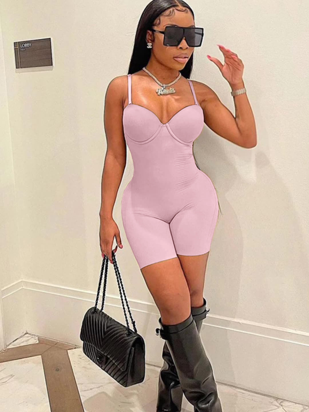 F190 European and American Style 2024 Summer Women's New Sexy Low-Cut Suspenders High-Waist Slim Hip-Hugging One-Piece Shorts for Women