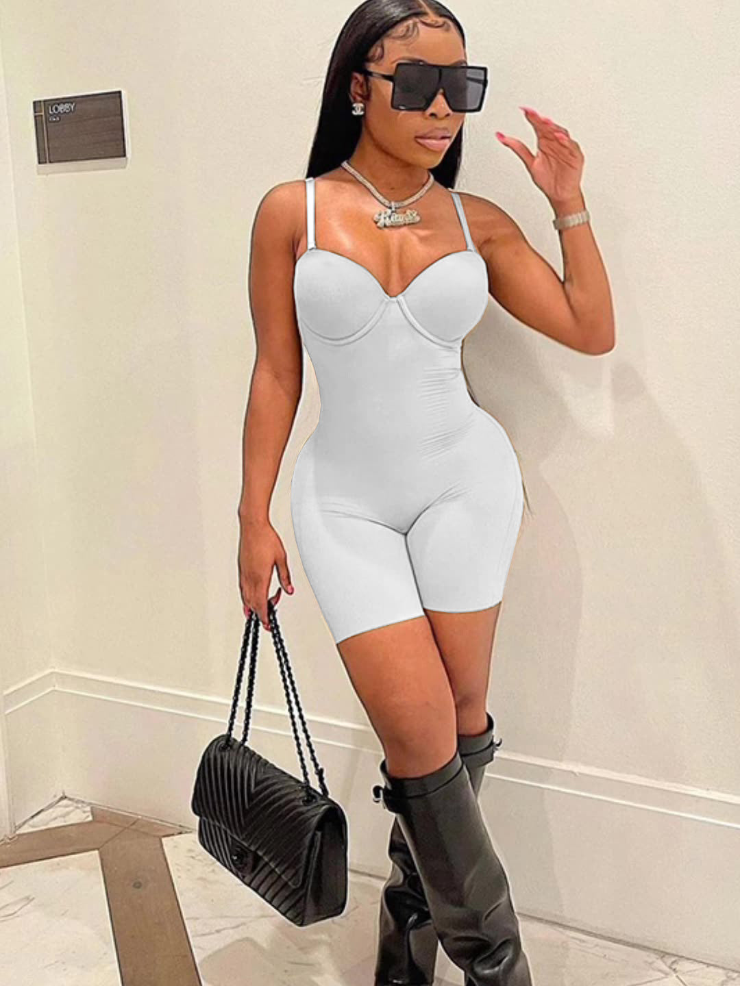 F190 European and American Style 2024 Summer Women's New Sexy Low-Cut Suspenders High-Waist Slim Hip-Hugging One-Piece Shorts for Women