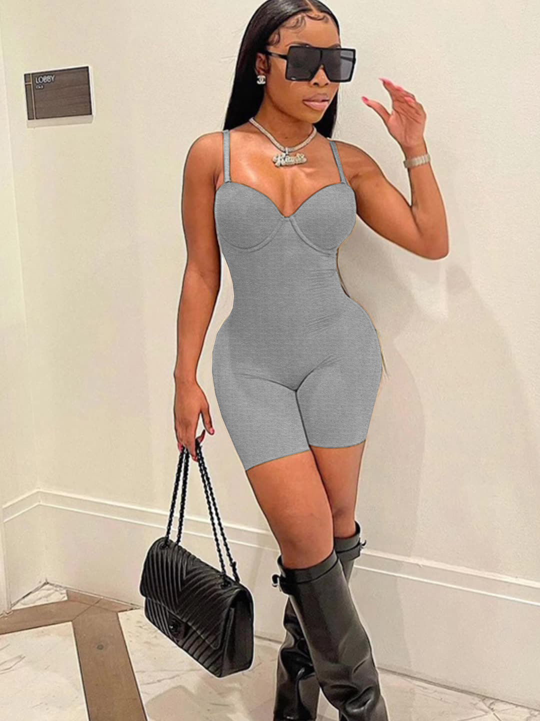 F190 European and American Style 2024 Summer Women's New Sexy Low-Cut Suspenders High-Waist Slim Hip-Hugging One-Piece Shorts for Women